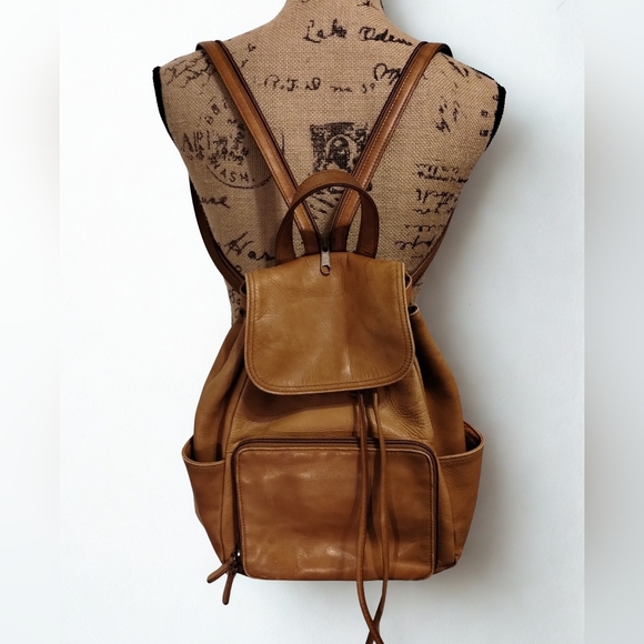 Leather Convertible Backpack Camel Color - Picture 1 of 5